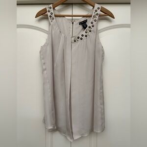 New York & Company Embellished Cream Flowing Tank